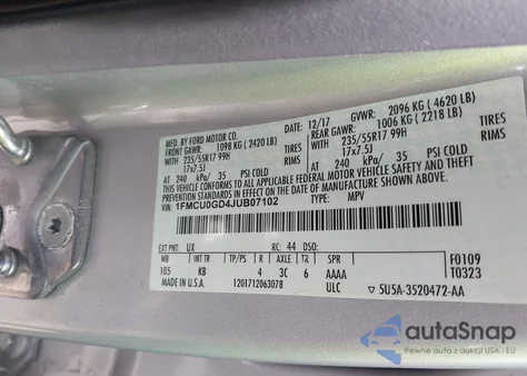 2018 Ford Escape Se from USA, damaged, VIN 1FMCU0GD4JUB07102